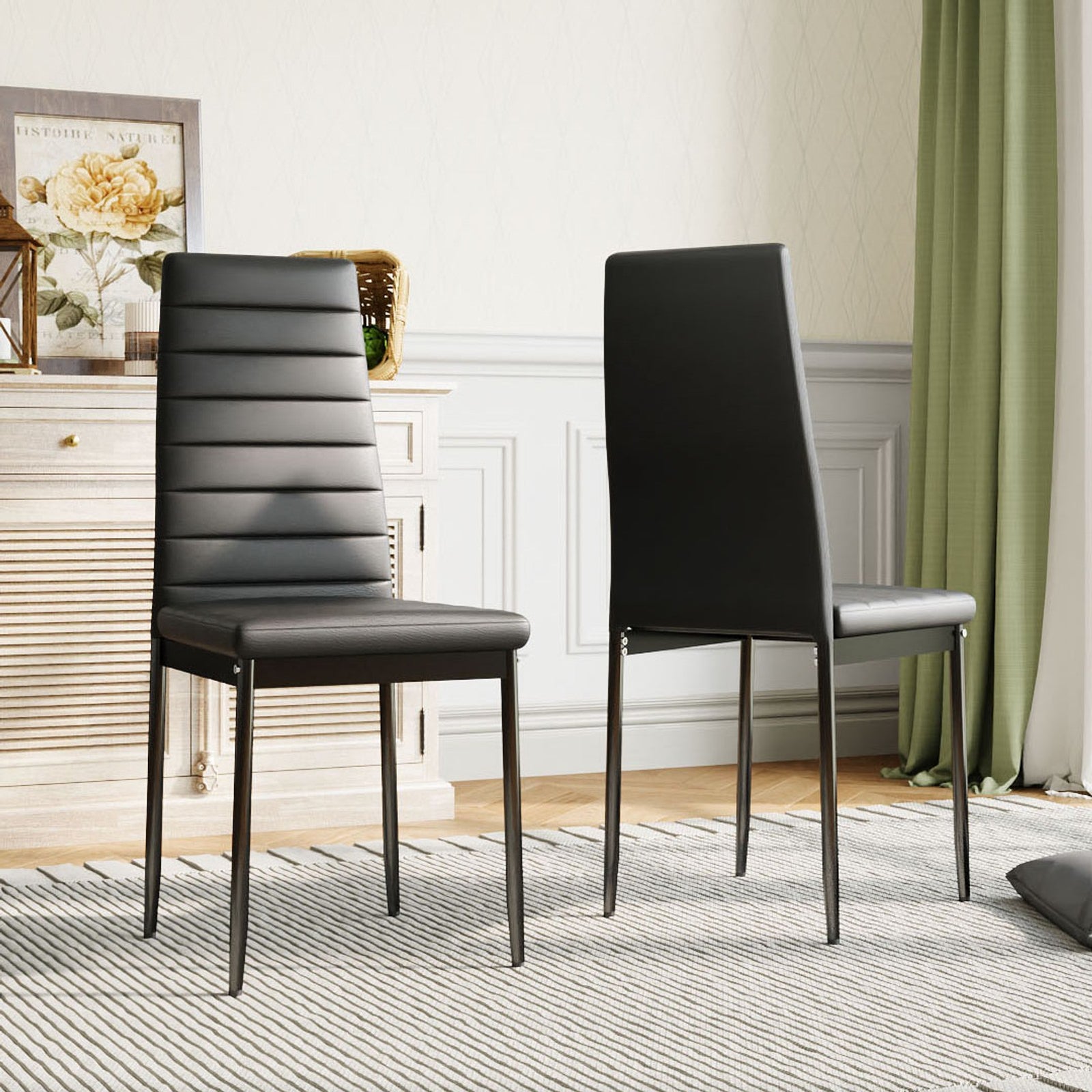 Set Of 2 Pu Leather Upholstered Dining Chairs | Black