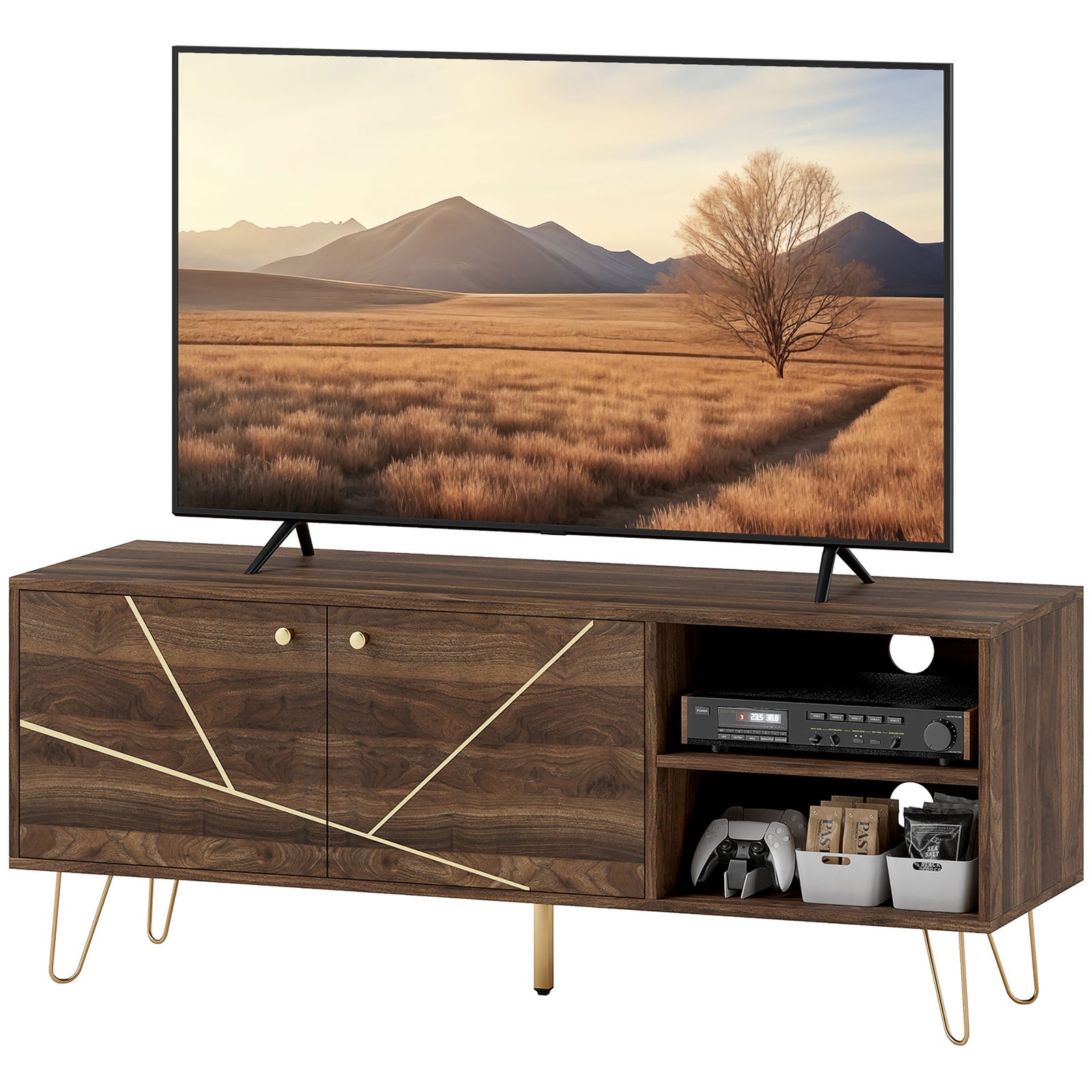 Tv Stand Cabinet 130cm Tv Unit W/ Adjustable Shelves