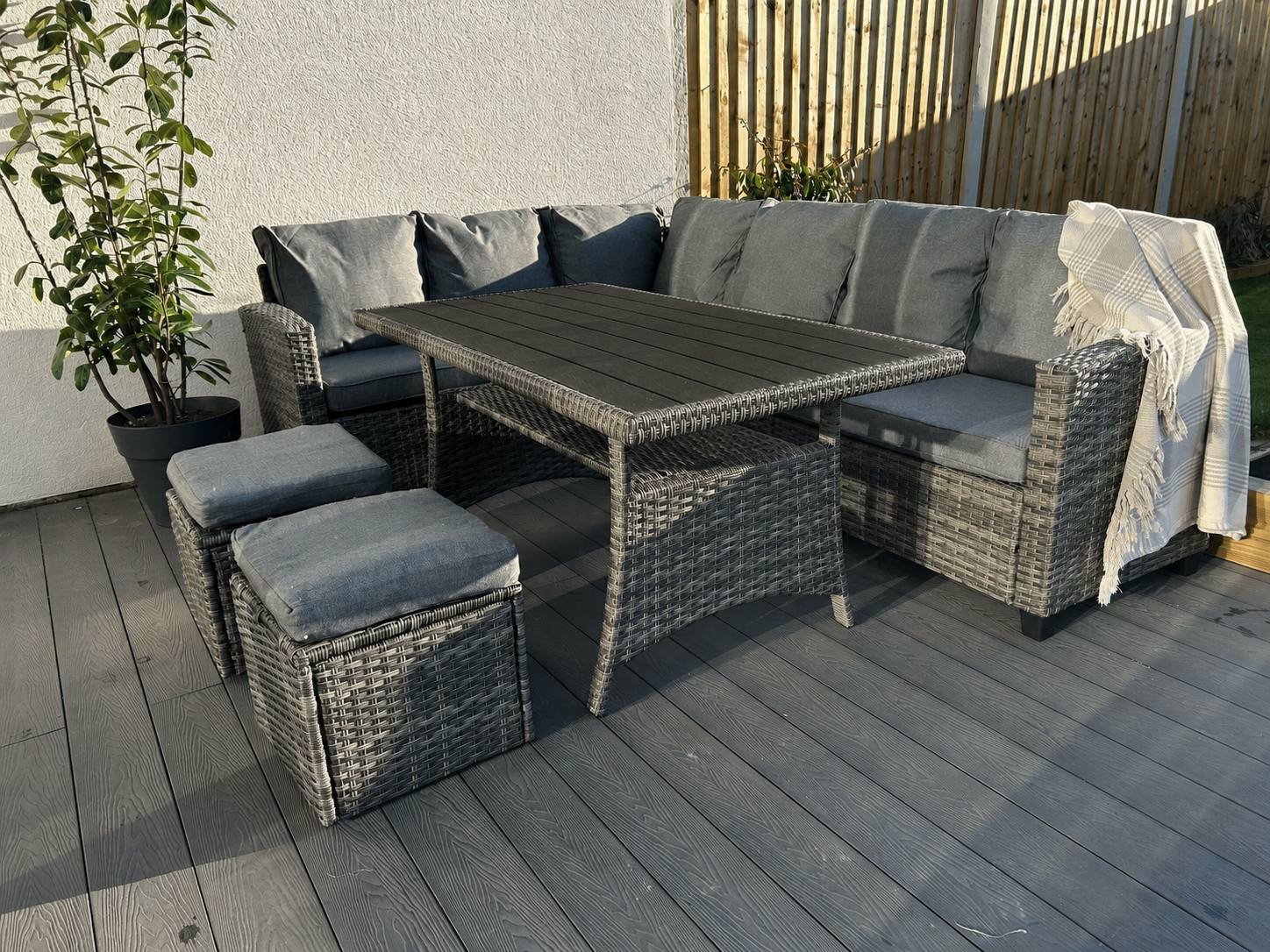 York 8 Seat Mixed Grey Rattan Corner Sofa Dining Set