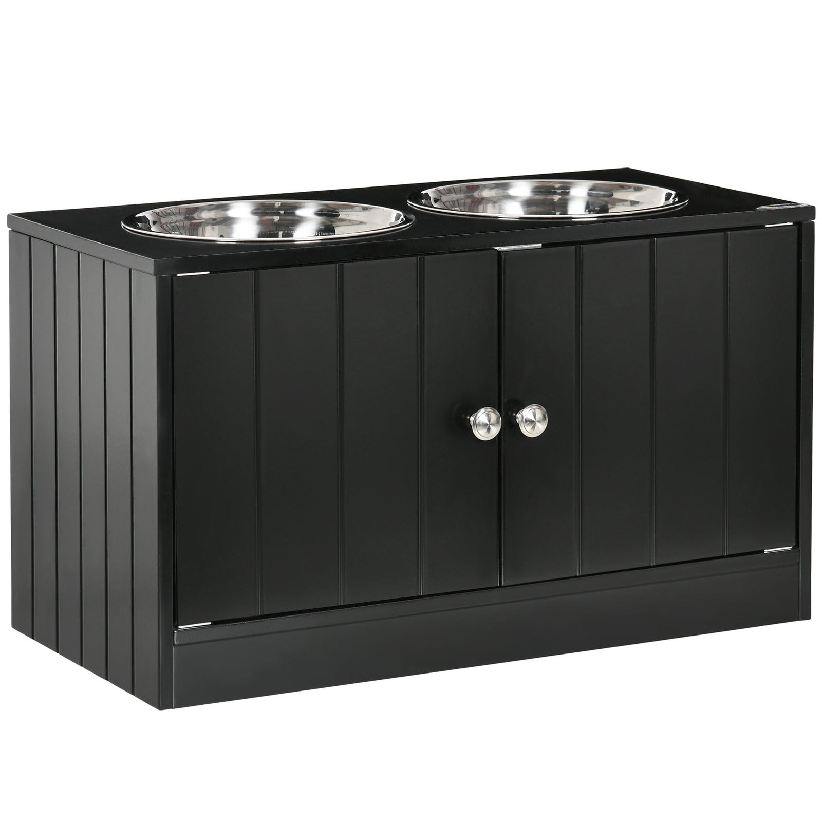 Raised Dog Bowls For Large Dogs Feeding Station W/ Stand, Storage | Black