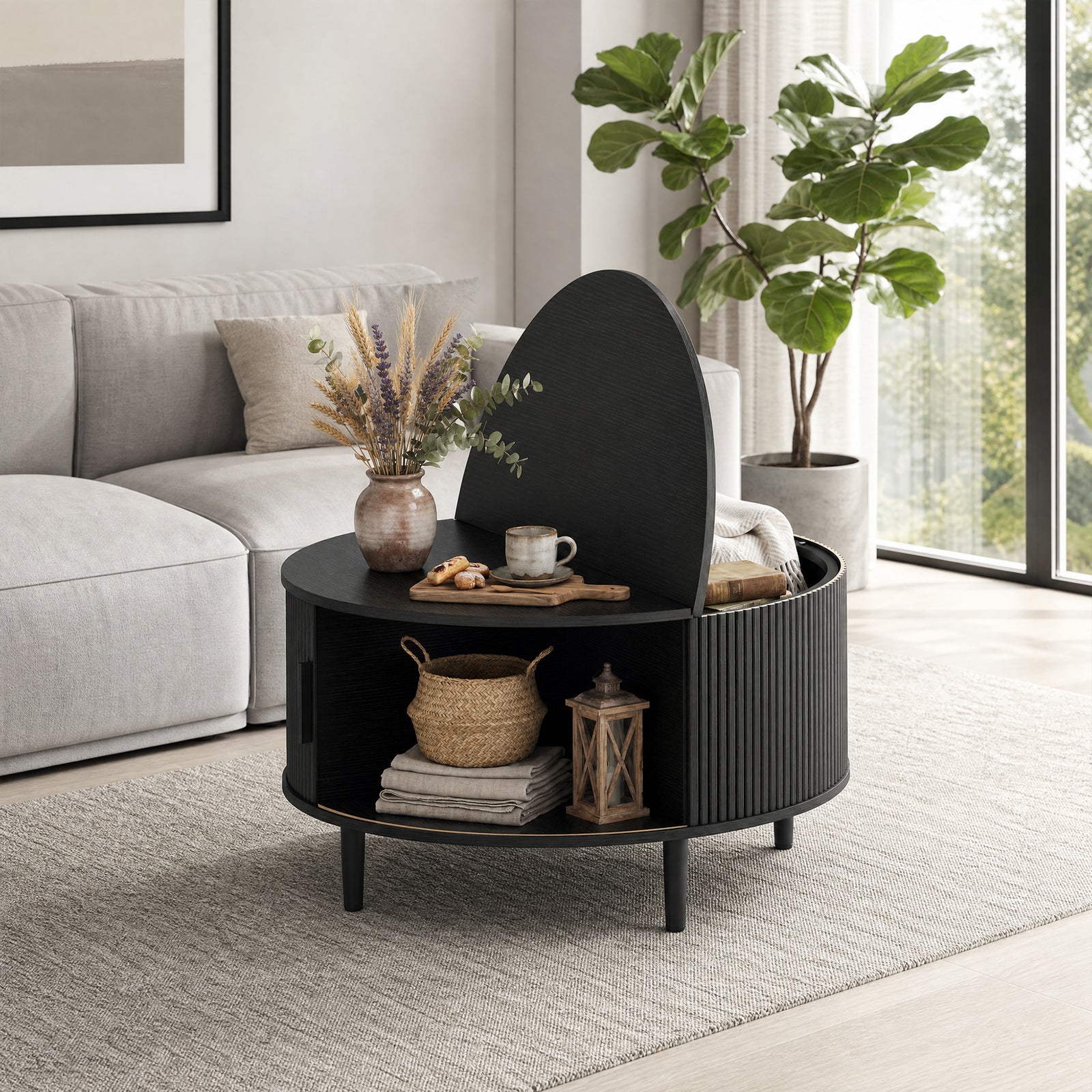Coffee Table With Lift Top Sliding Door 80 Cm | Black