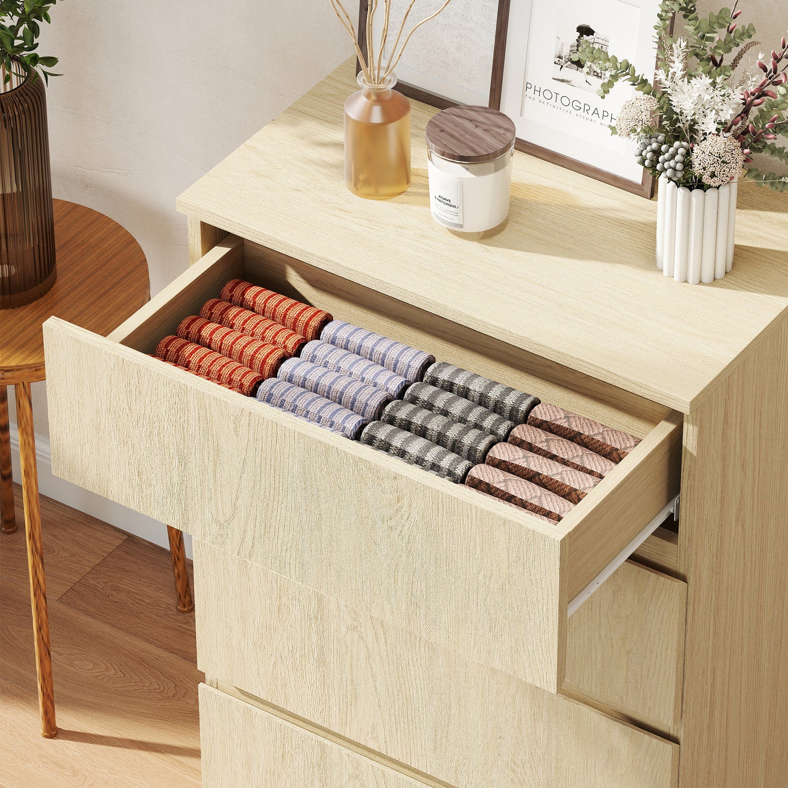 Bedroom Chest Of Drawers, 4 Drawers Dresser, Drawer Unit | Natural