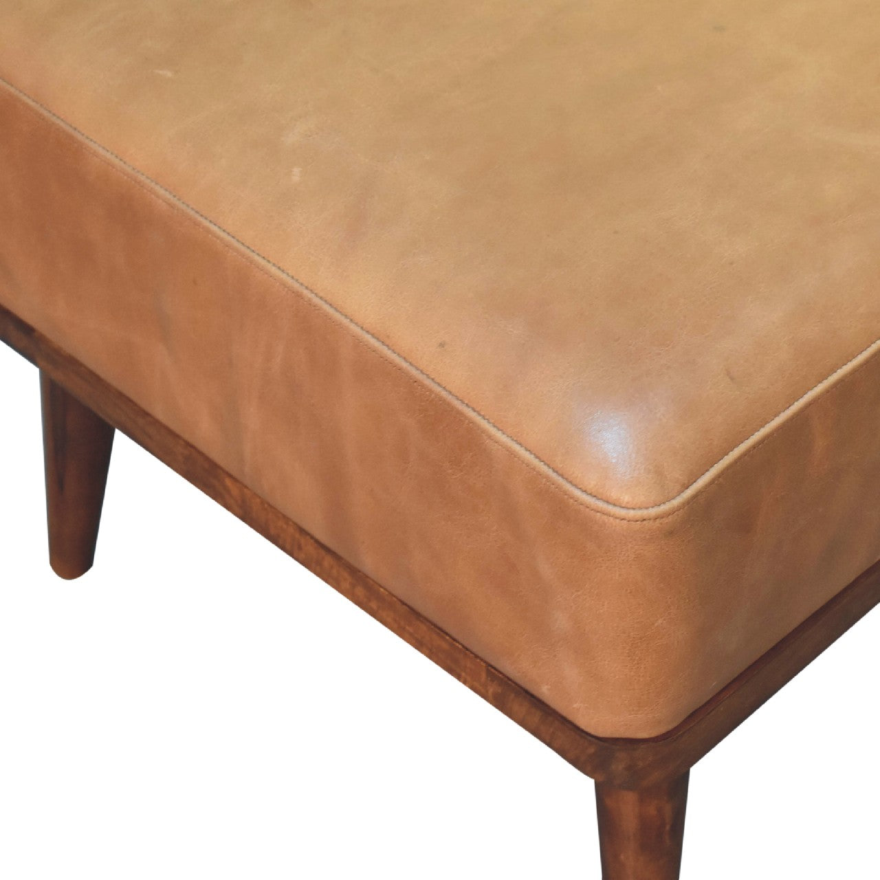 Solid Mango Wood Tan Buffalo Leather Tan Footstool
