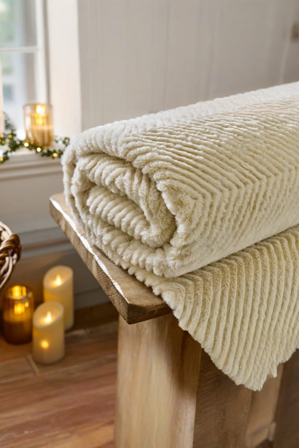 Burghley Extra Soft Faux Fur Throw 130x170cm – Chevron Pattern Decorative Blanket | 130cm x 170cm | Cream