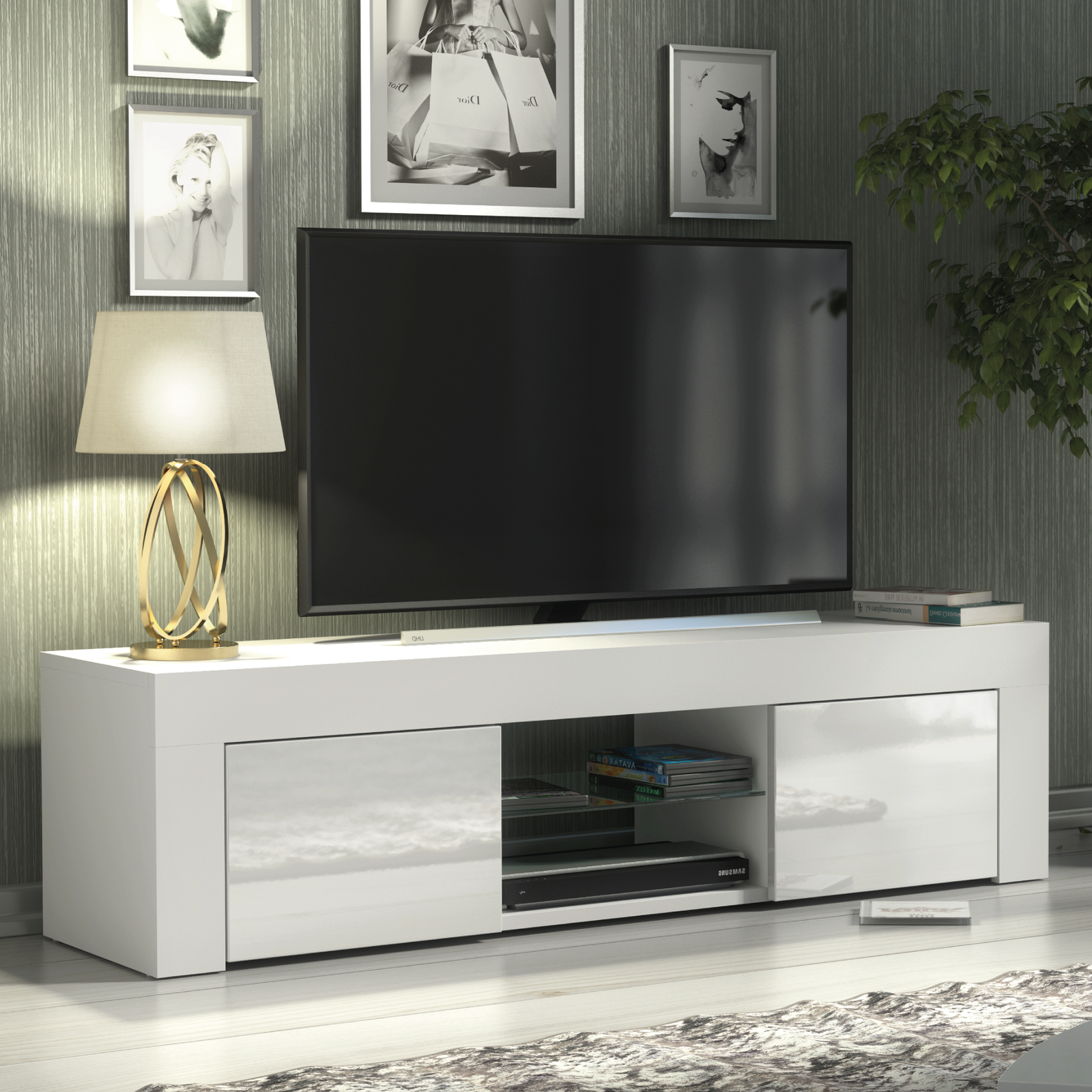 Loom Tv Unit 130cm With Led Lights | White