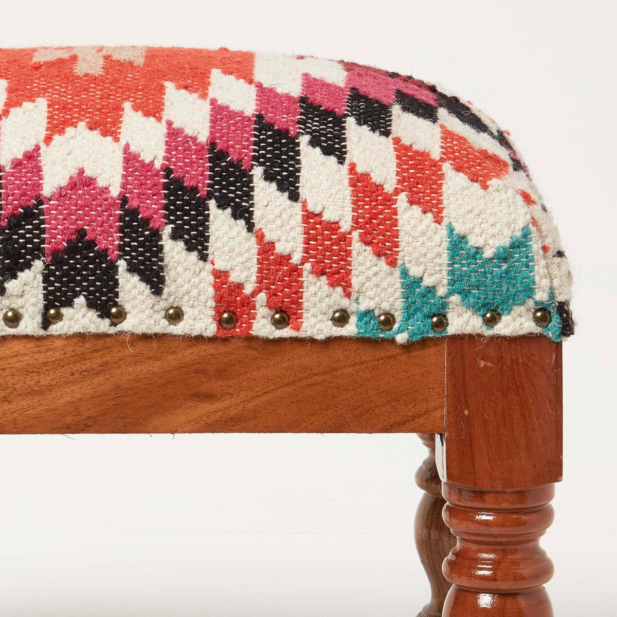 HOMESCAPES Manila Handwoven Kilim Footstool 50 X 30 Cm