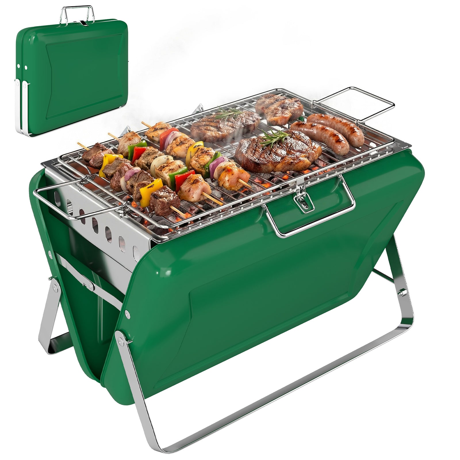 Charcoal Bbq Grill Portable With Tilting Grate | Green