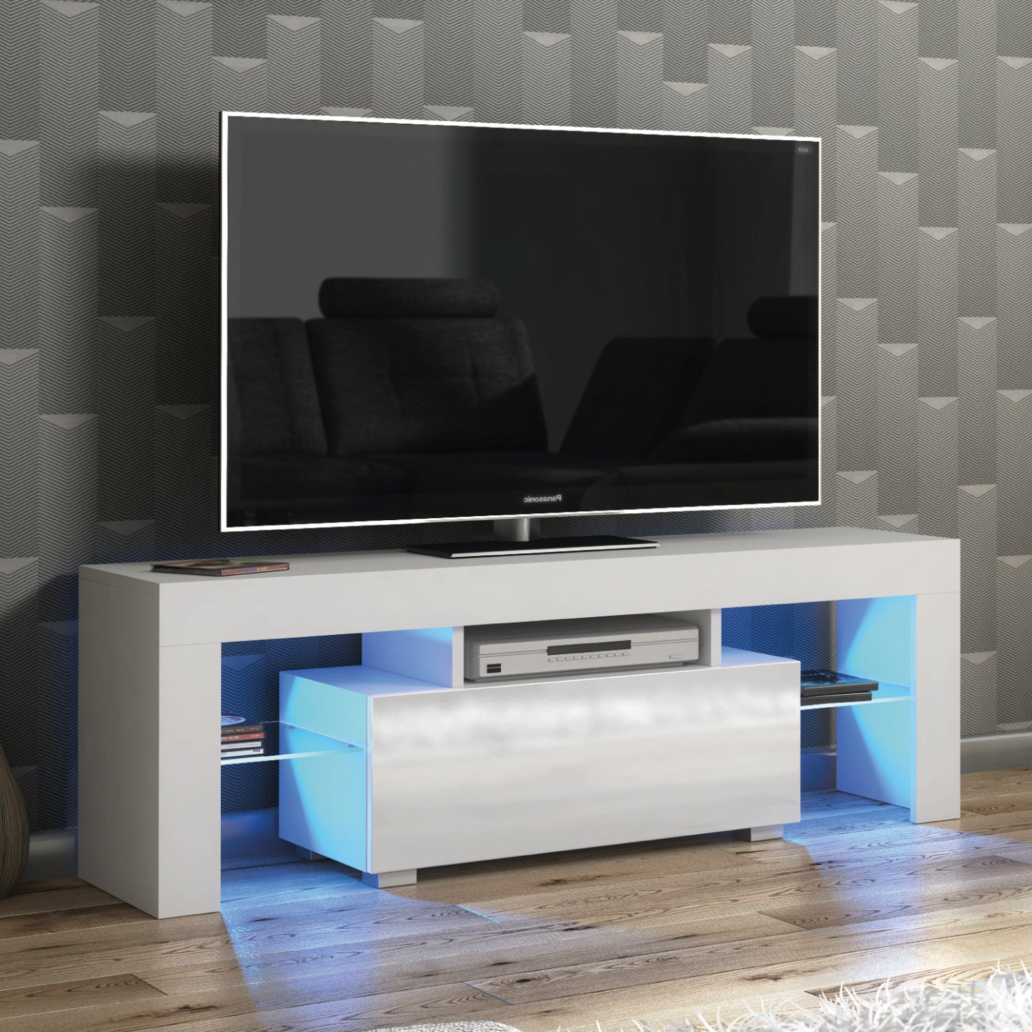 Floe Tv Unit 130cm With Led Lights | White