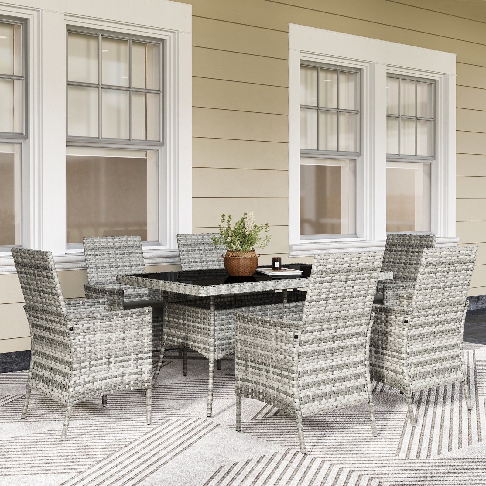 6 Seater Rattan Garden Furniture Set With Cushions | Gray