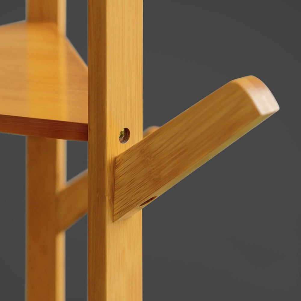 Wooden Coat Rack Stand With 3 Shelves For Entryway
