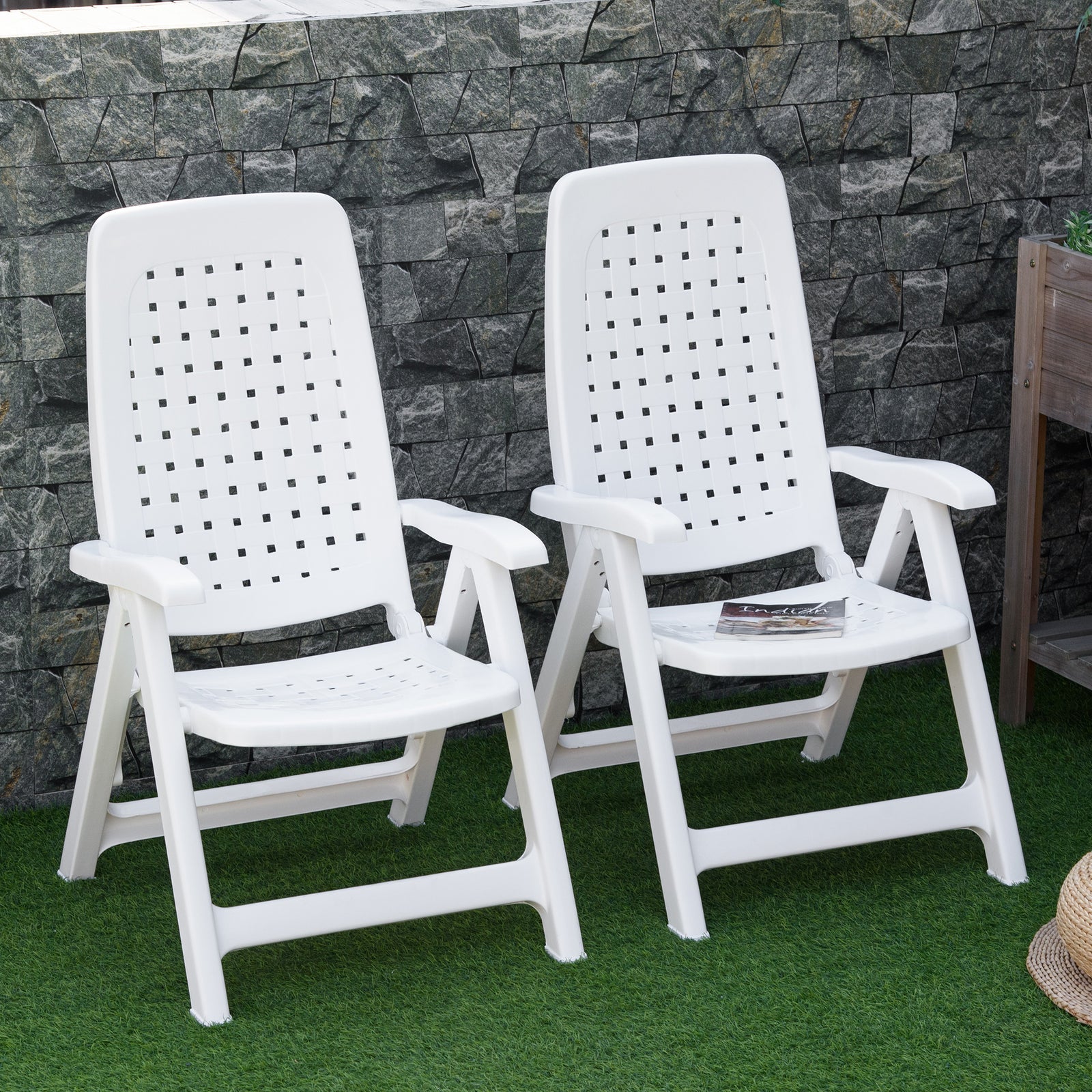 2 Pcs Folding Plastic Dining Chairs With 4-position Backrest