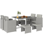 8 Seater Cube Rattan Garden Dining Set With Cushions | Light Grey