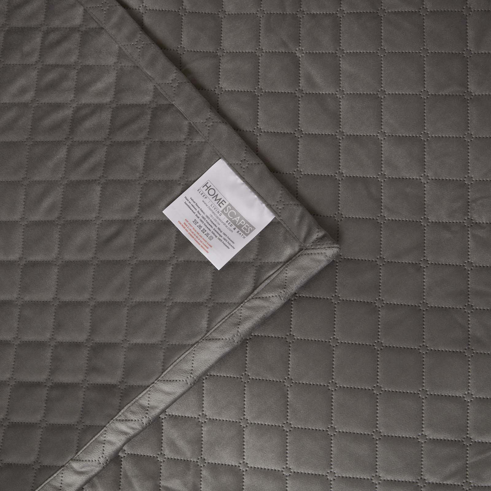 Diamond Quilted Velvet Bed Throw | 150cm x 200cm | Grey
