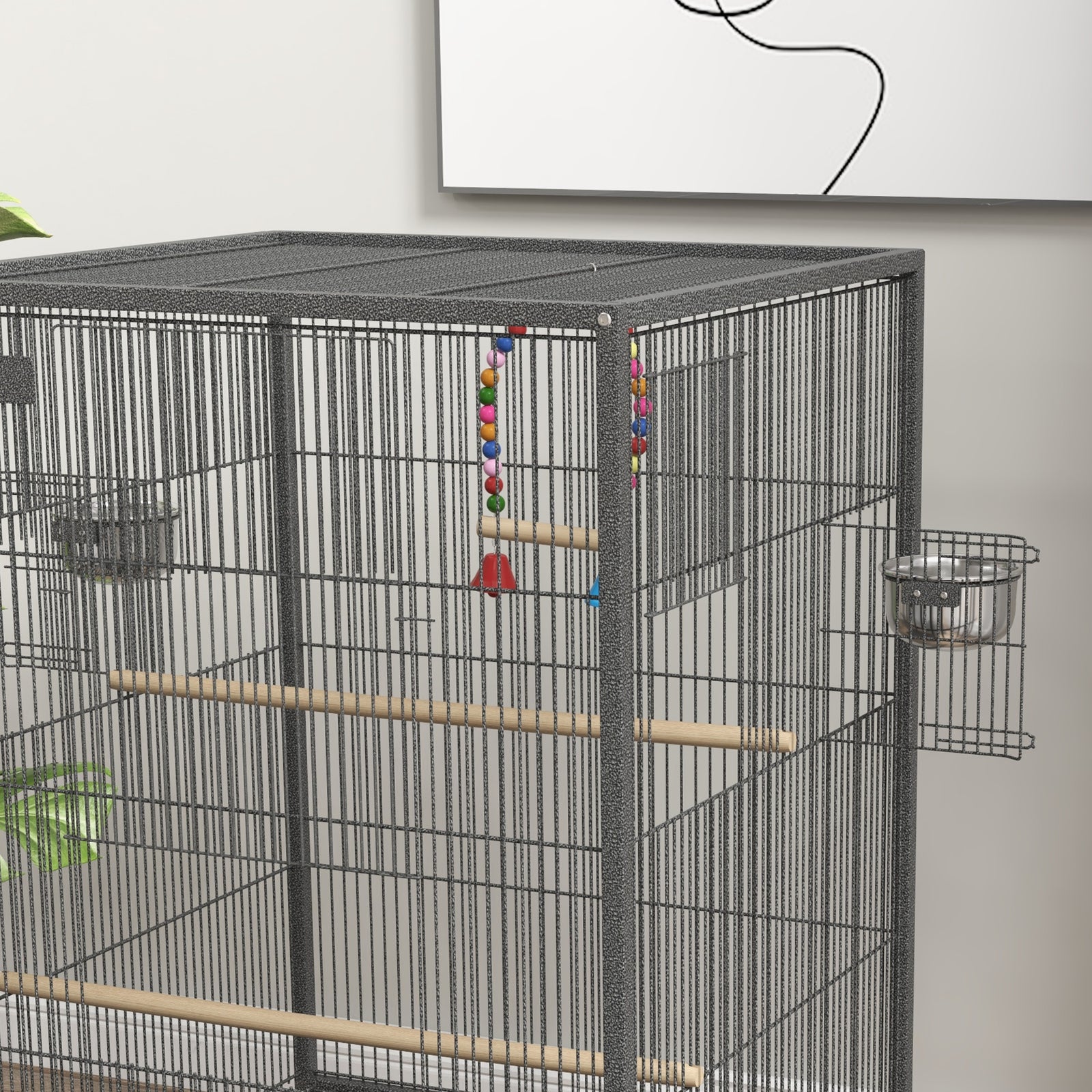 Bird Cage With Rolling Stand For Small Birds - Grey