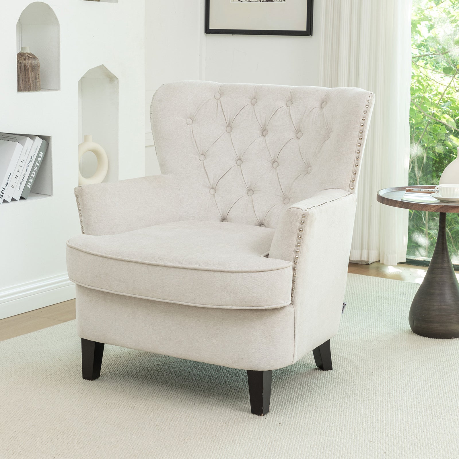 Breeins Modern Linen Upholstered Tufted Accent Chair Armchair