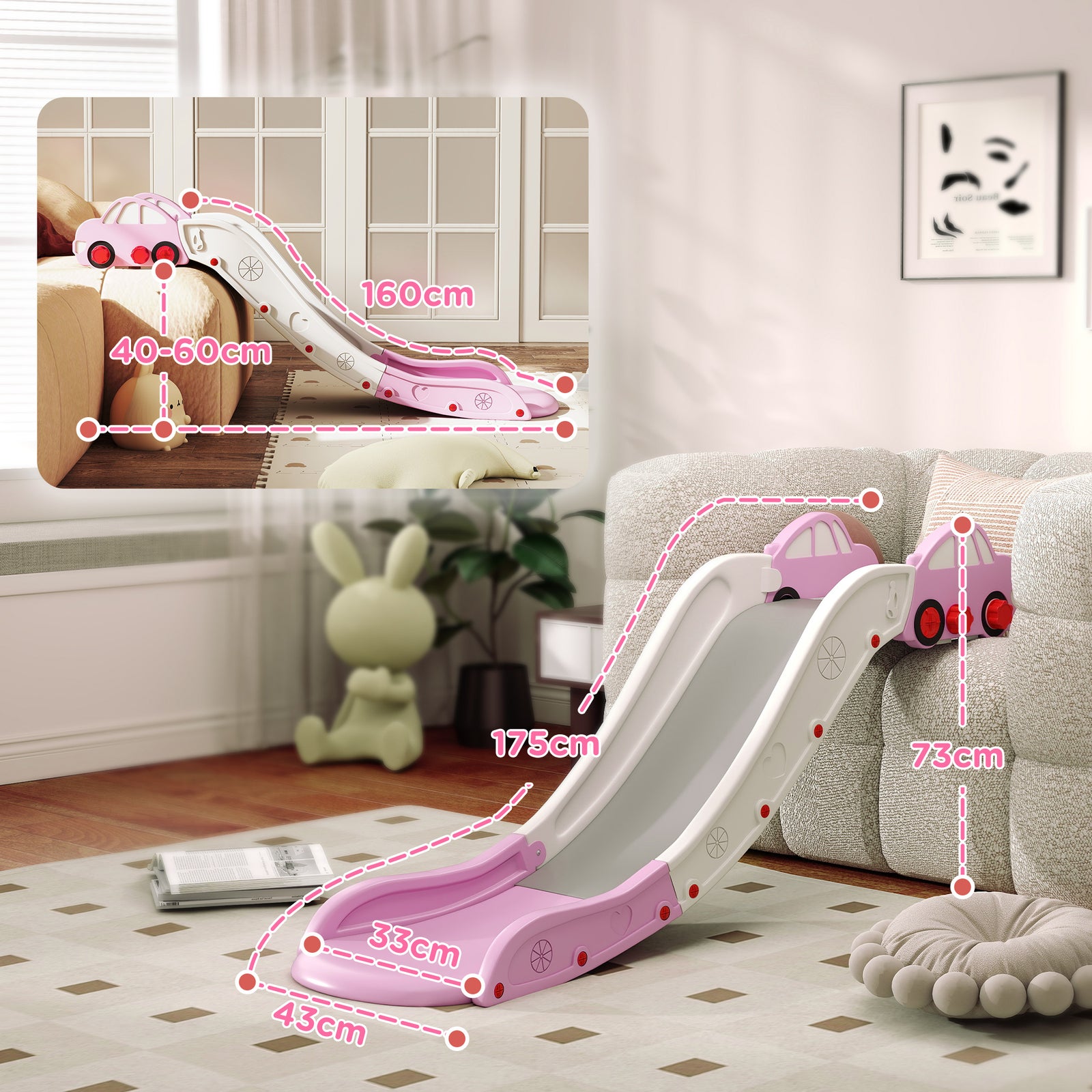 Kids Slide For Bed, Sofa, Easy To Assemble | Pink