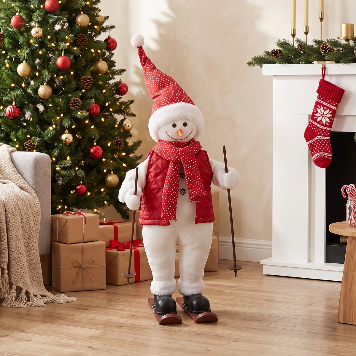 HOMCOM 2ft Christmas Singing Skiing Santa Claus With Ski Board And Poles