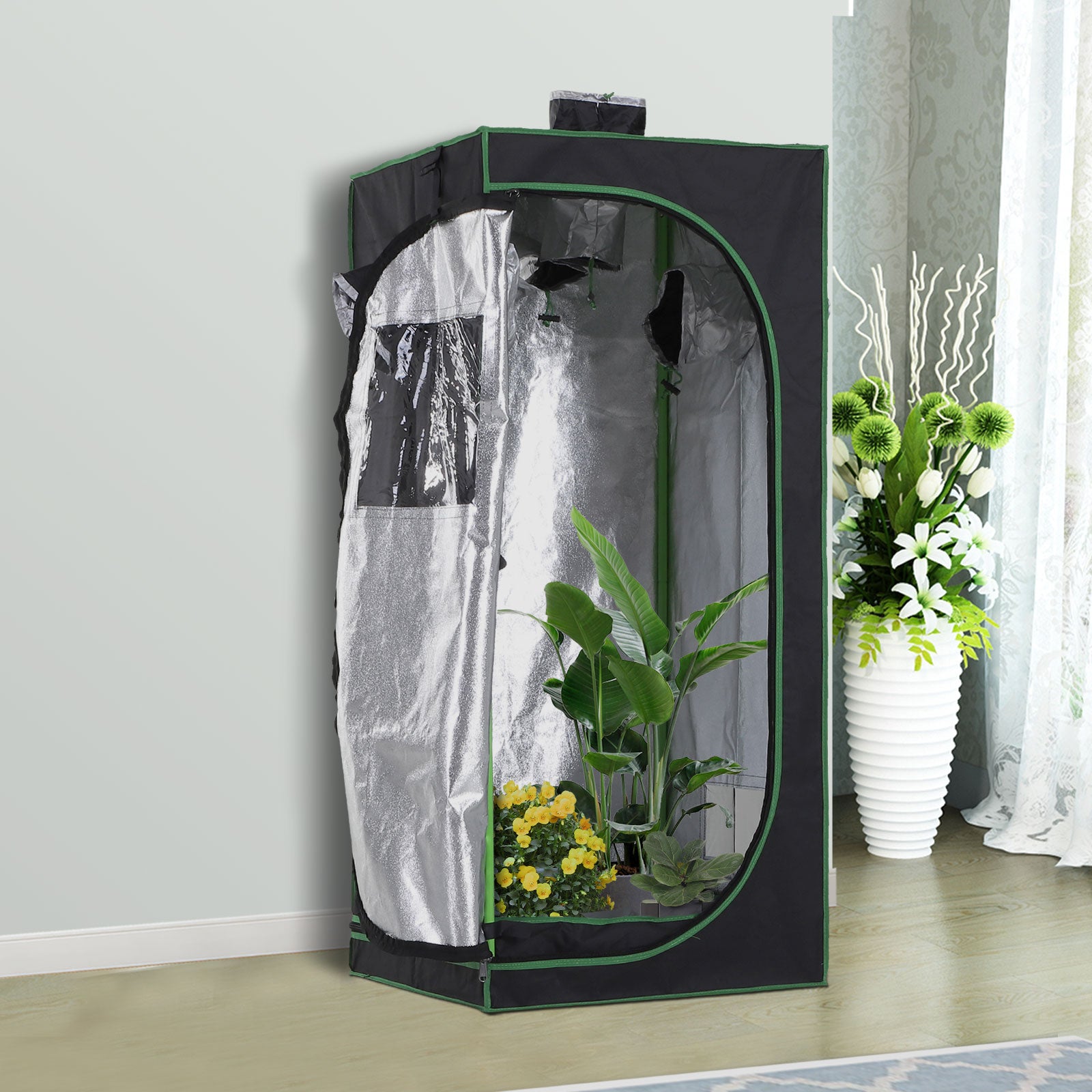 60x60x140cm Indoor Plant Grow Tent Hydroponic Mylar | Black