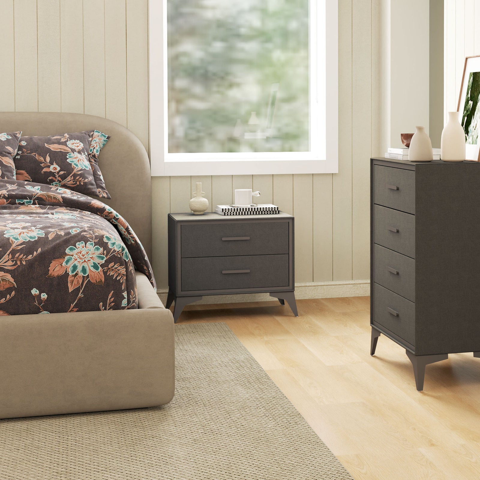 2 Drawer Chest Of Drawers, Fabric Dresser With Steel Frame, Brown | One Size | Black