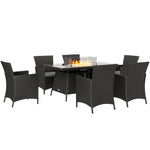 Rattan Dining Set With Fire Pit Table And Armchairs, Black