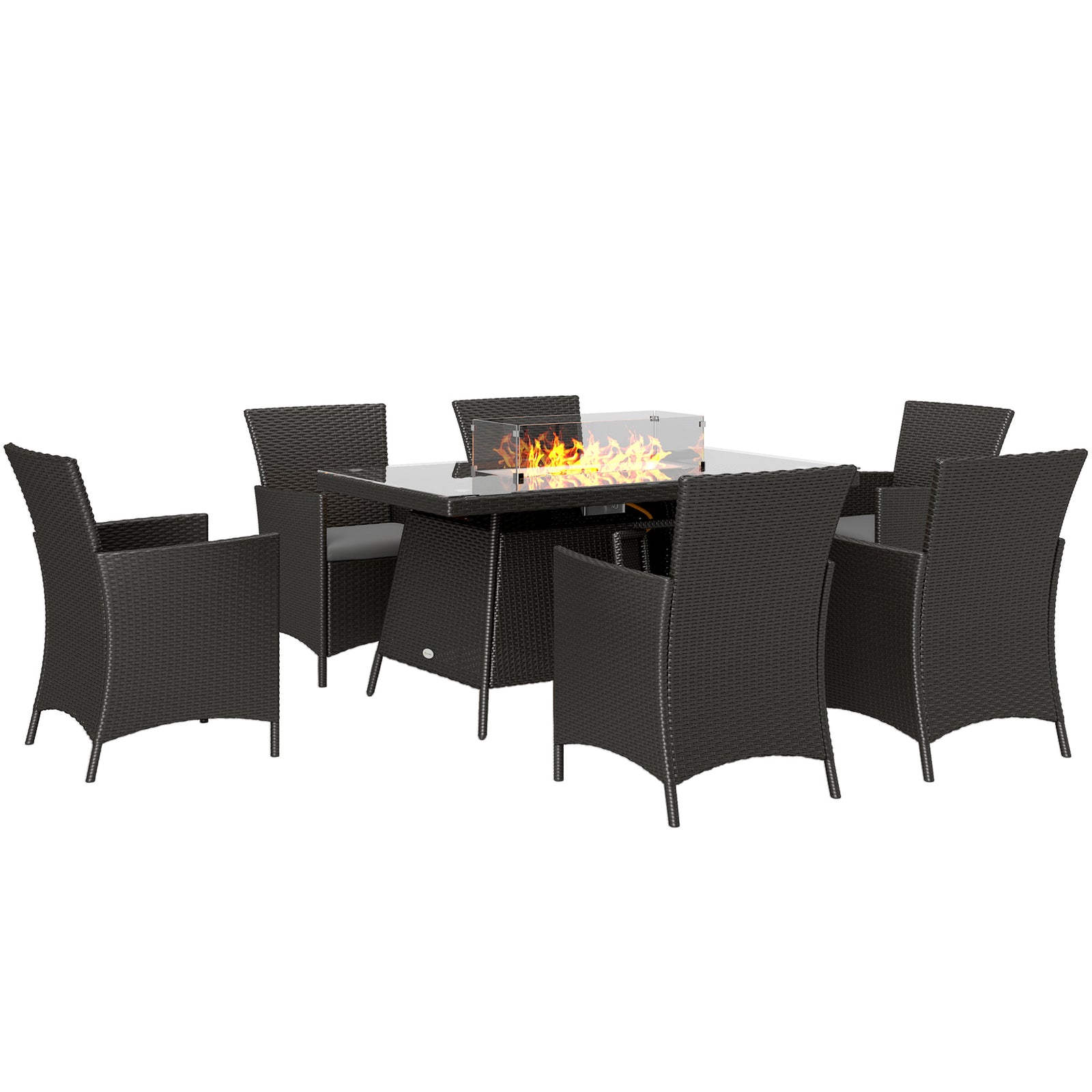 Rattan Dining Set With Fire Pit Table And Armchairs, Black
