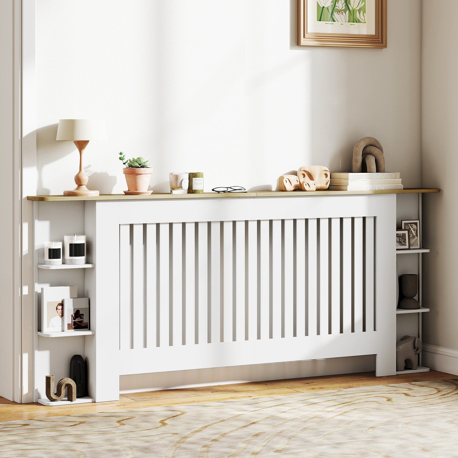 Vertical Slatted Heater Cover For Living Room | Extra Large | White