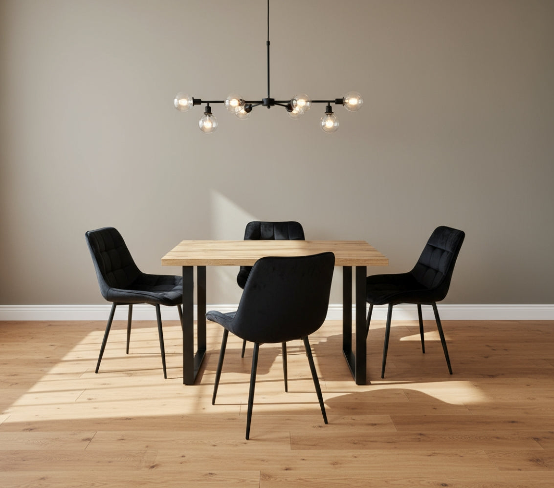 Colorado Dining Table With 4 Erica Velvet Chairs | One Size | Black