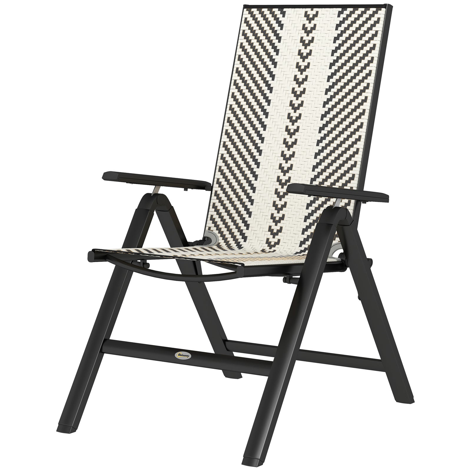 Outdoor Rattan Folding Chair, 5-position Backrest | Black