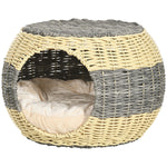 Wicker Cat House, Rattan Raised Cat Bed W/ Soft Cushion, Φ40 X 30cm