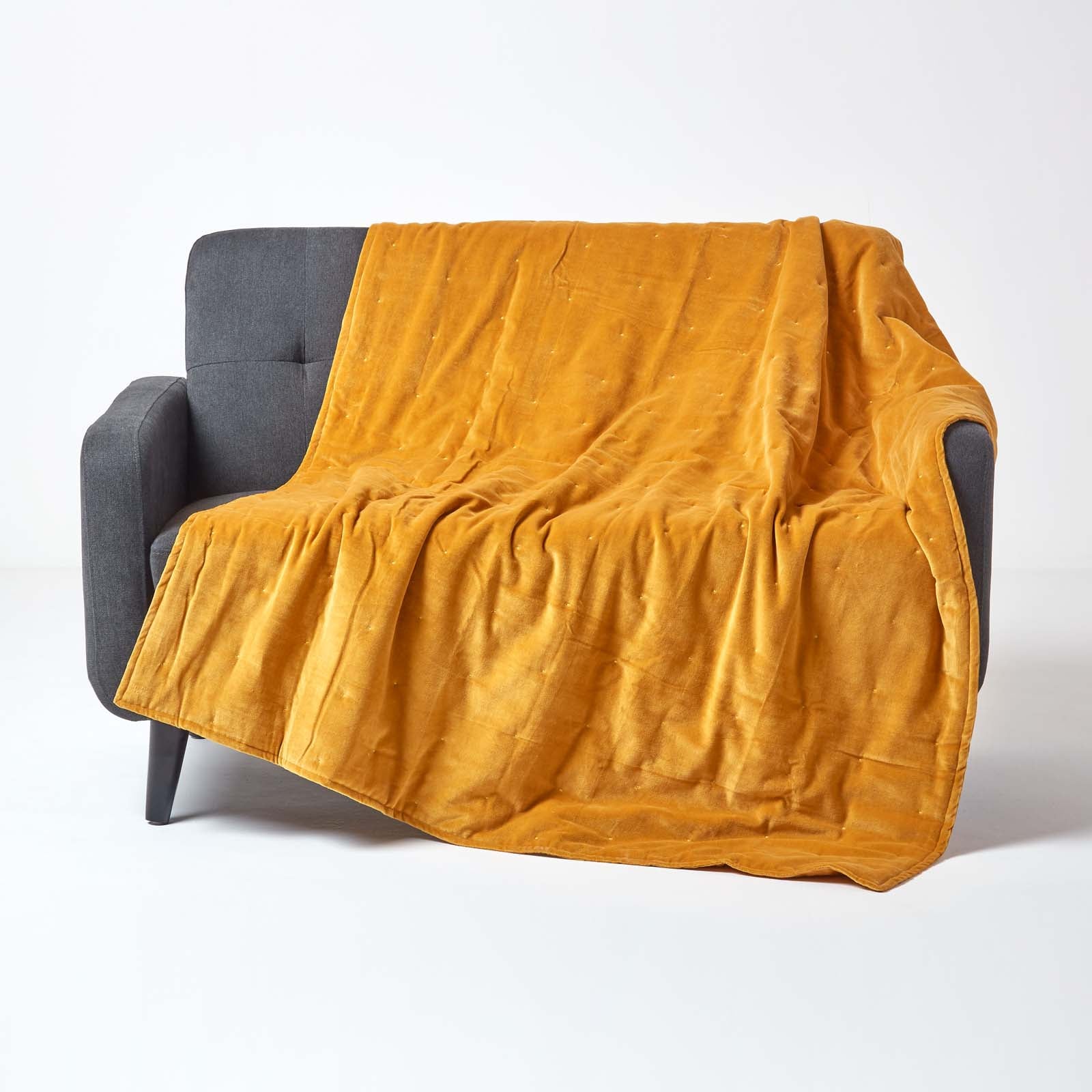 Velvet Cotton Quilted Throw | 150cm x 200cm | Mustard