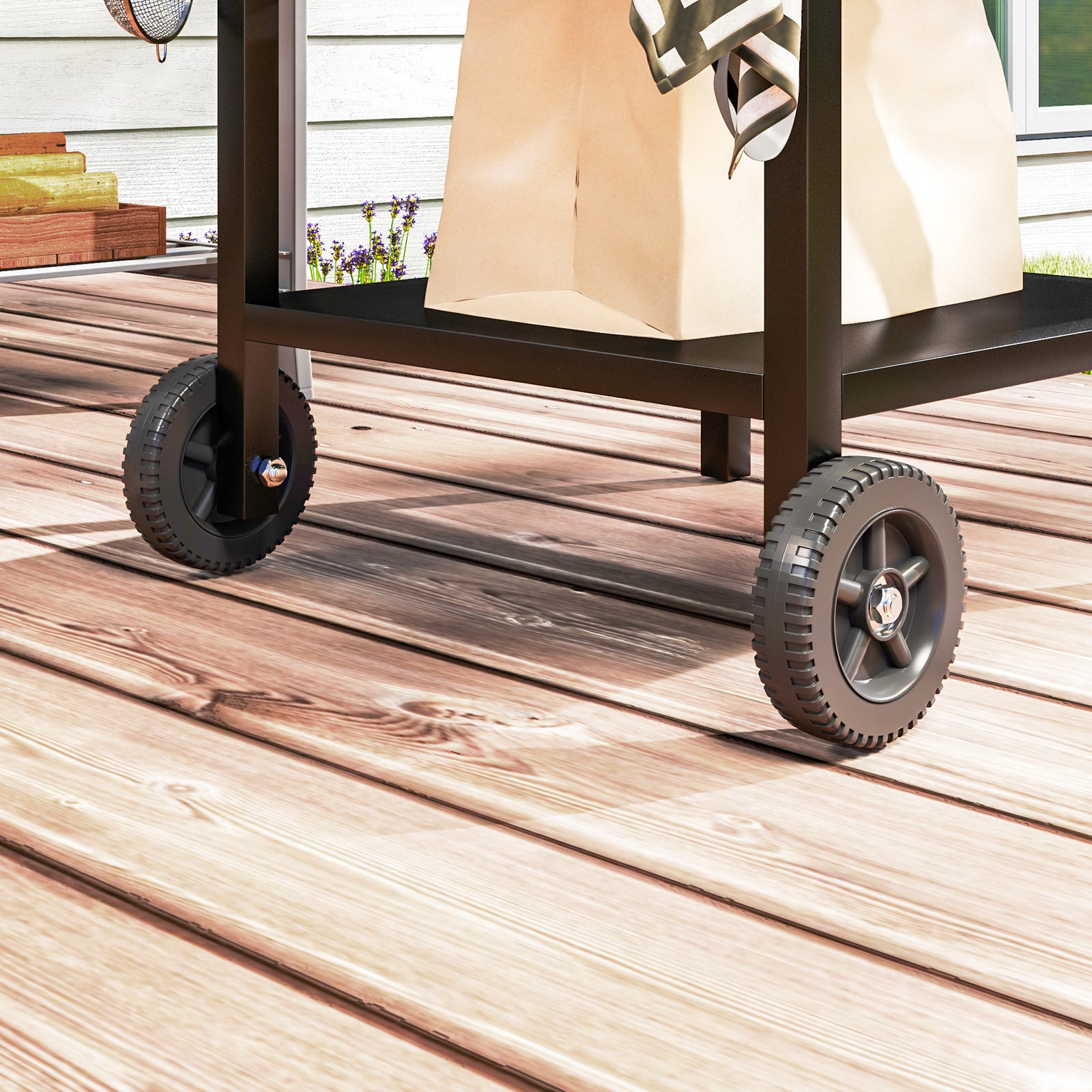 Bbq Trolley W/ Foldable Side Table, Movable Pizza Table