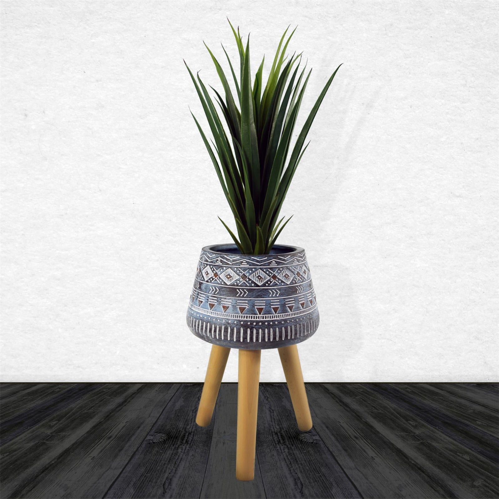 Large Blue Composite Planter With Stand