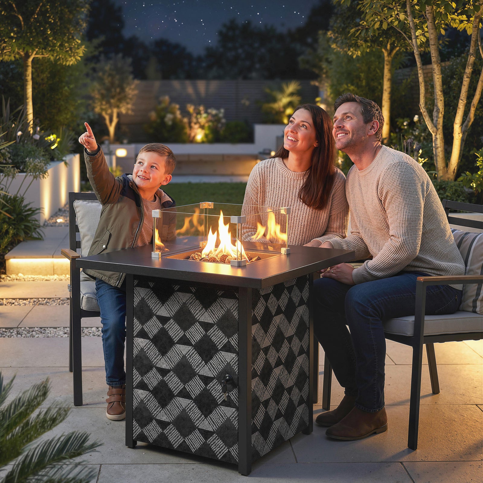 Outsunny Square Propane Gas Fire Pit Table, Patio Heater With Lava Rocks