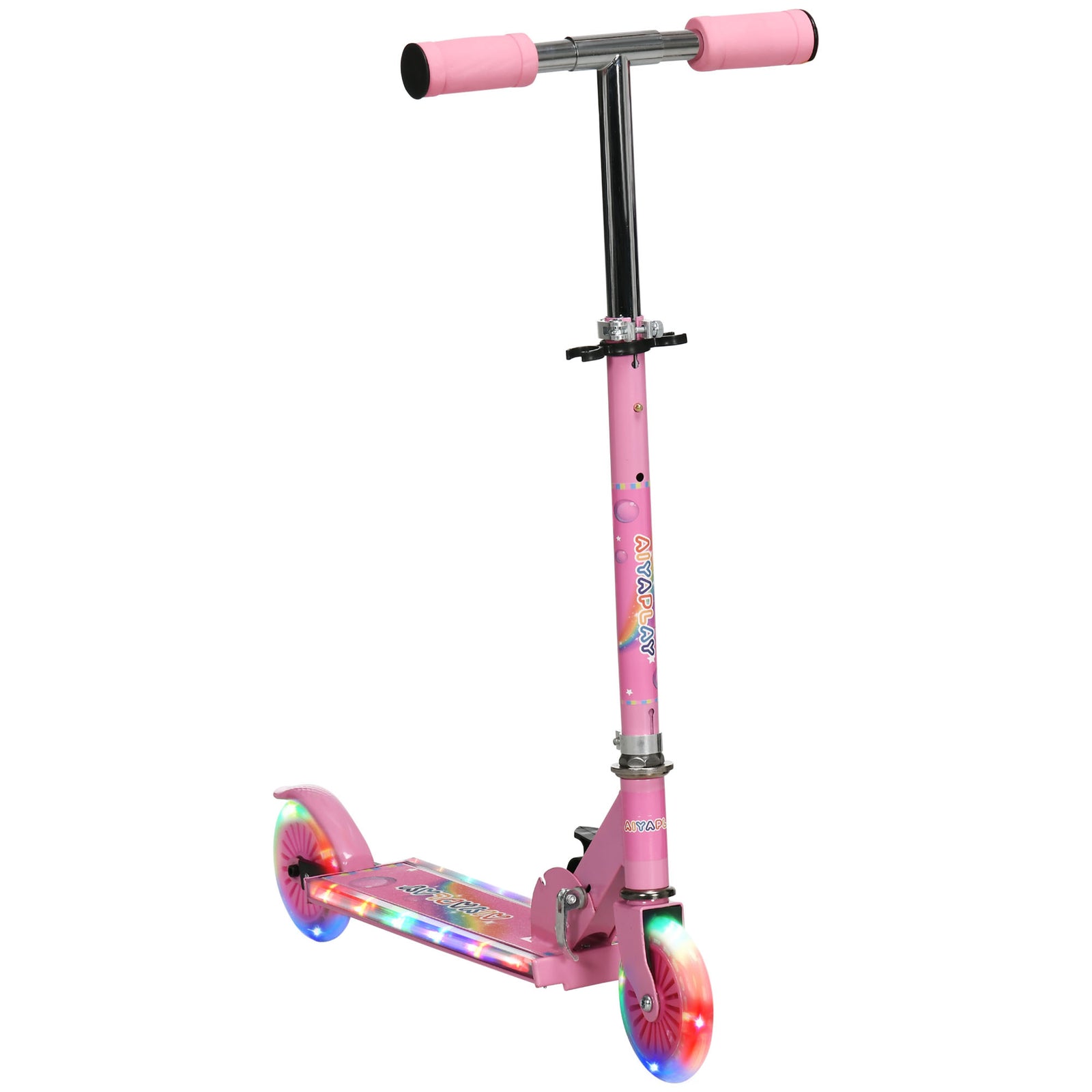 Kids Scooter 2 Wheels W/ Lights Music Adjustable Height Foldable | Pink