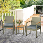 3-piece Rattan Bistro Set With Acacia Wood Table | Grey