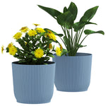 Round Plant Pots Outdoor 22cm For Garden Decoration | Set of 2 | Blue