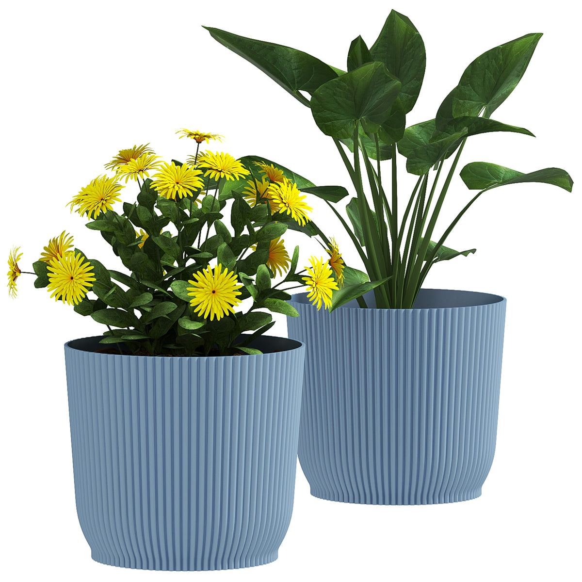 Round Plant Pots Outdoor 22cm For Garden Decoration | Set of 2 | Blue