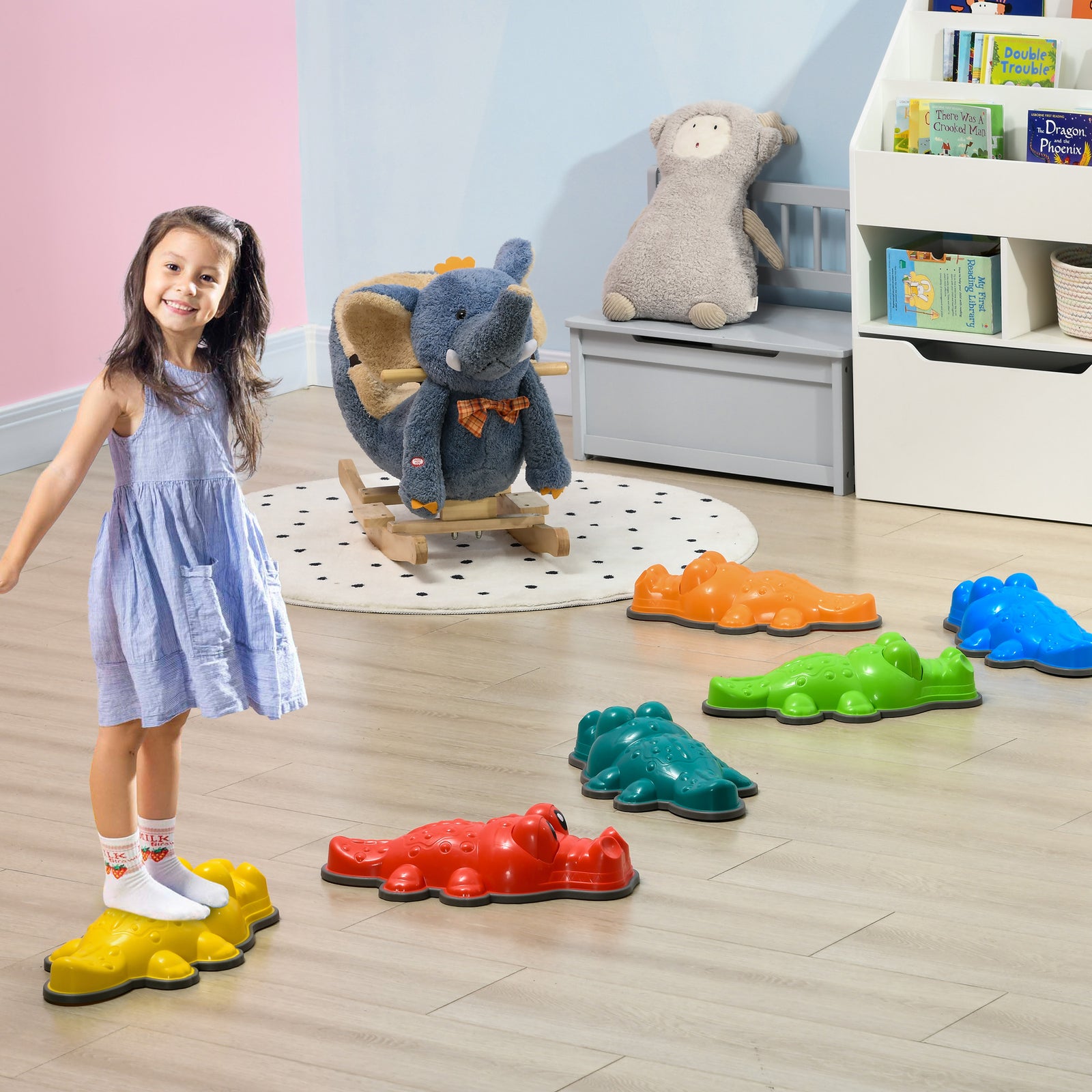 6/9pcs Kids Crocodile Stepping Stones W/ Anti-slip Edge, Indoor And Outdoor | Small | Multi Colour