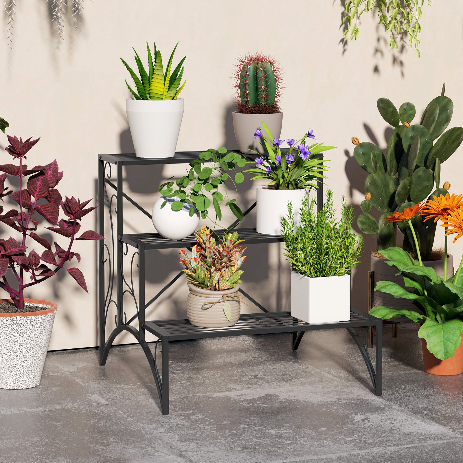3-tier Metal Plant Stand For Garden Balcony Indoor Outdoor