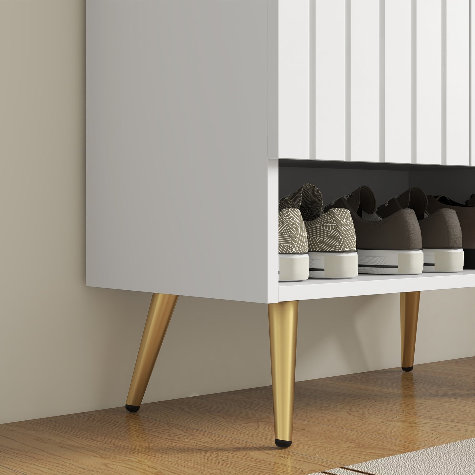 Shoe Storage Cabinet With Beadboard Doors For 15 Pairs | One Size | White