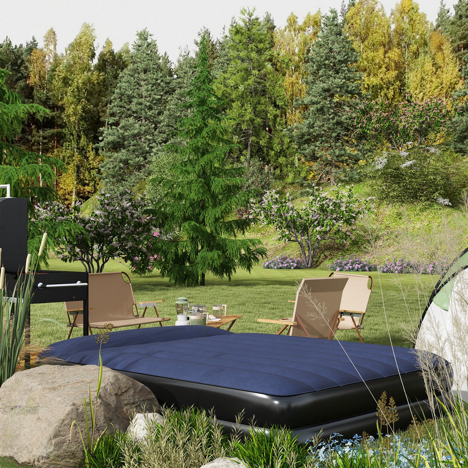 King Size Air Bed With Built-in Pump And Integrated Pillow | Blue