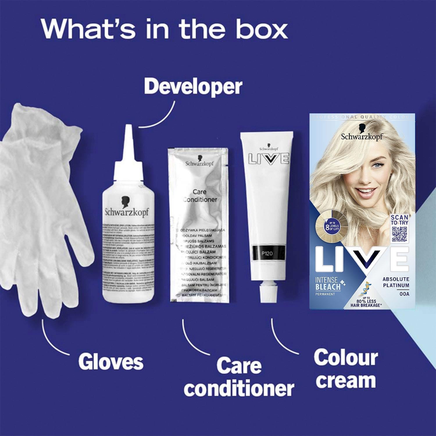 Live Absolute Platinum Blonde Permanent Hair Dye, Intense Lightener 00a 3x