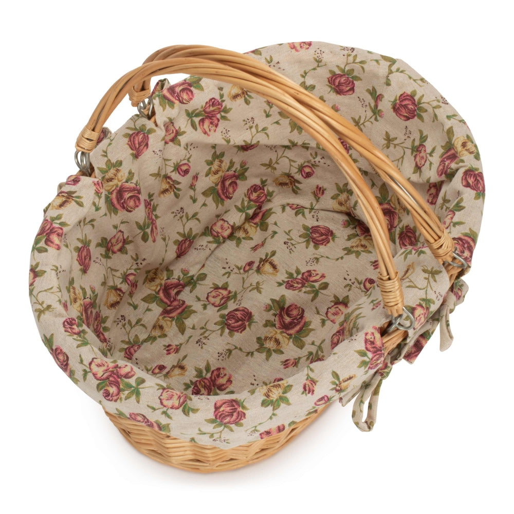 Medium Swing Handle Double Steamed Wicker Oval Shopping Basket | Pink