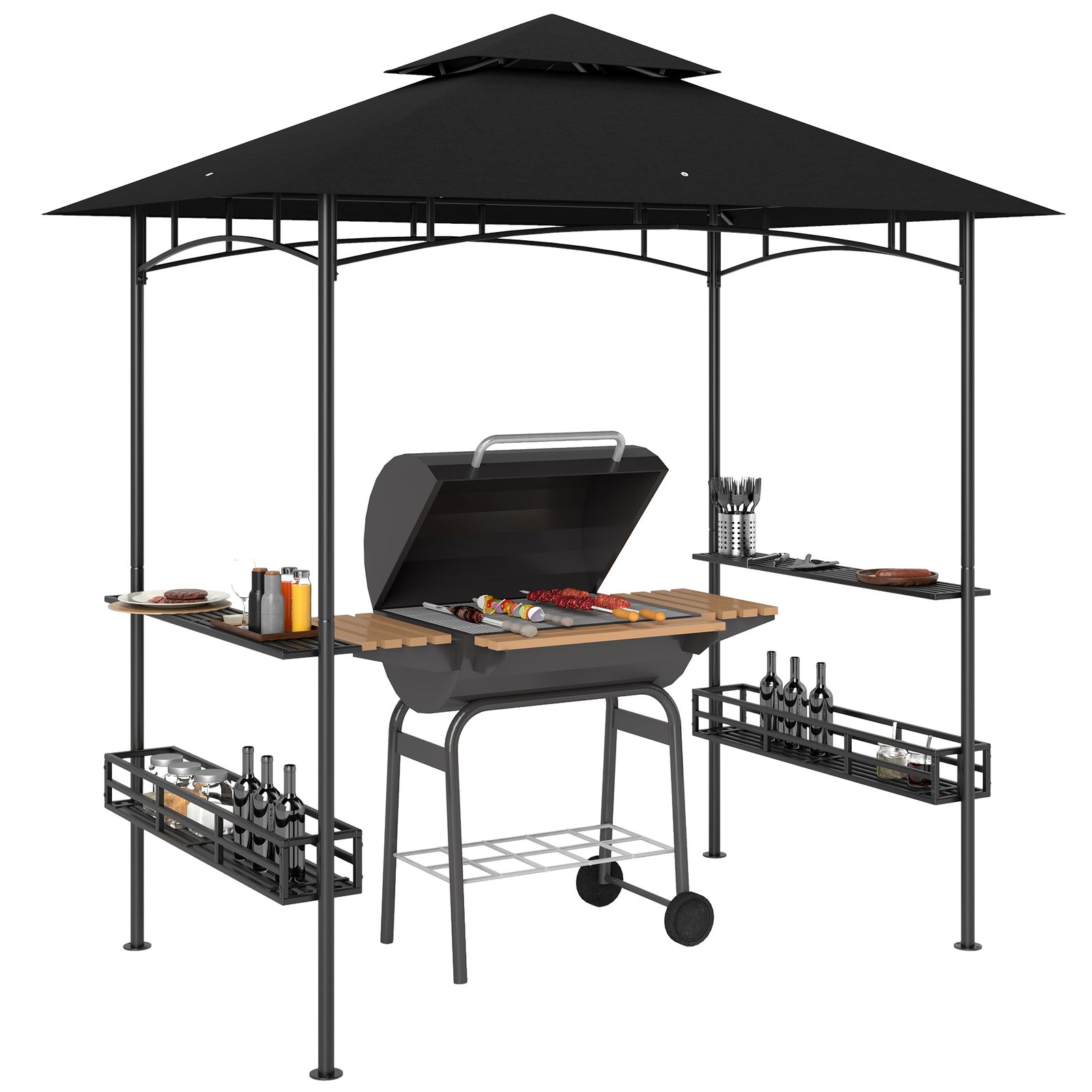 8' X 5' Grill Gazebo Canopy With 2 Side Shelves, Hook | Dark Gray