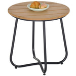 Outsunny Round Outdoor Side Table Adjustable Leg Pads Natural Wood & Black