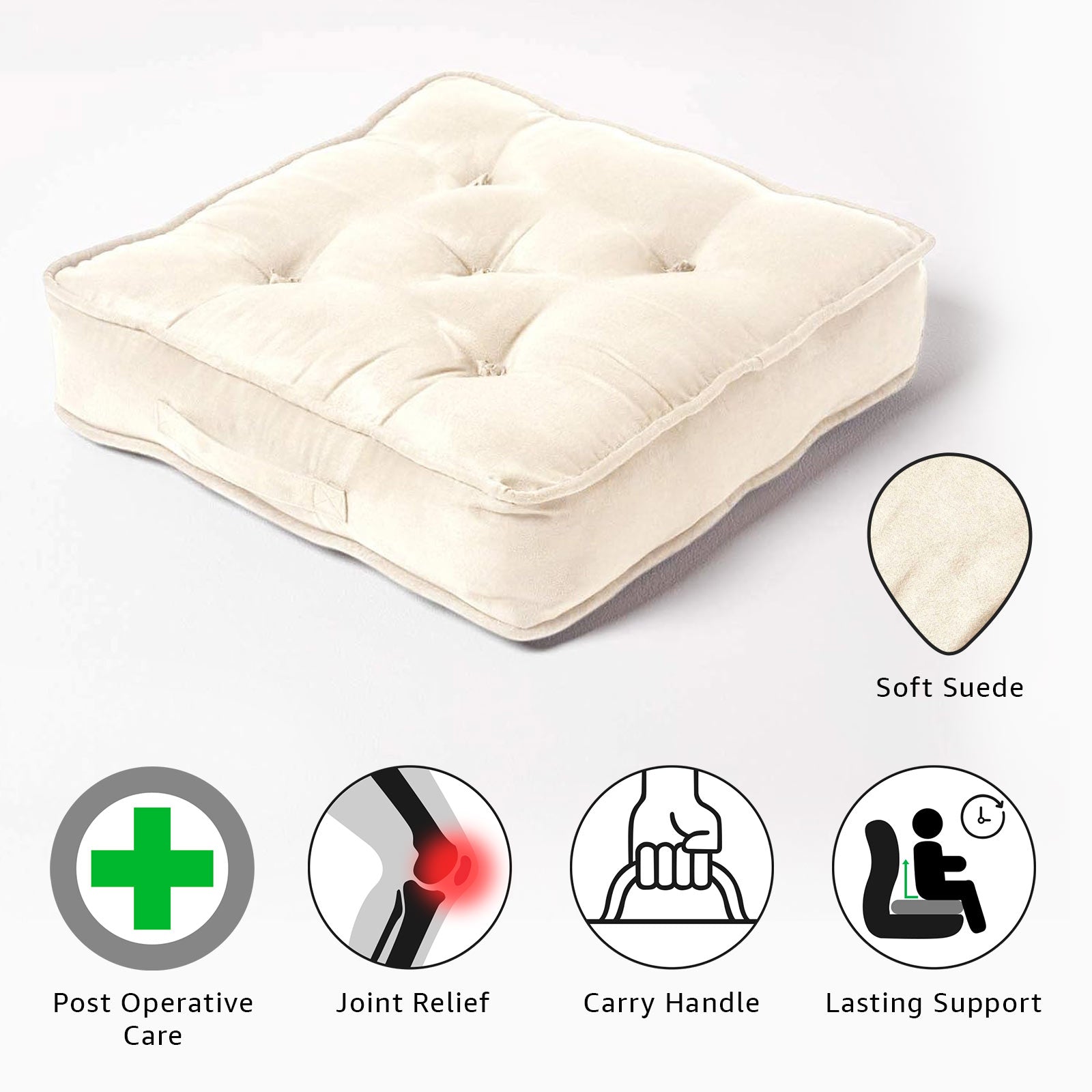 Faux Suede Armchair Booster Cushion | 50cm x 50cm | Cream