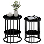 Marble-effect Round Coffee Table Set Of 2 For Living Room | Black