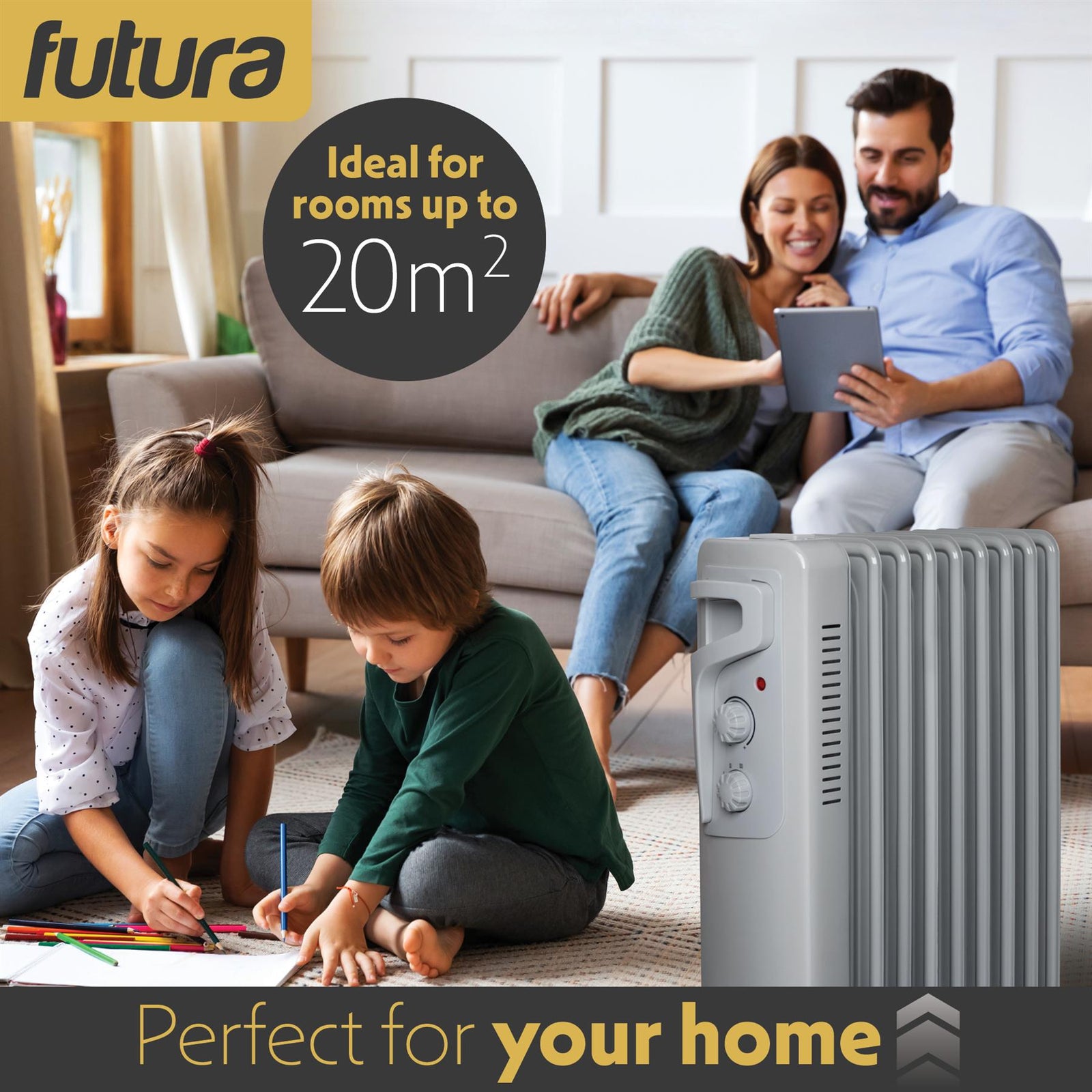 Oil Filled Radiator Portable Electric Room Oil Heater 3 Heat Settings | 2000w | Grey