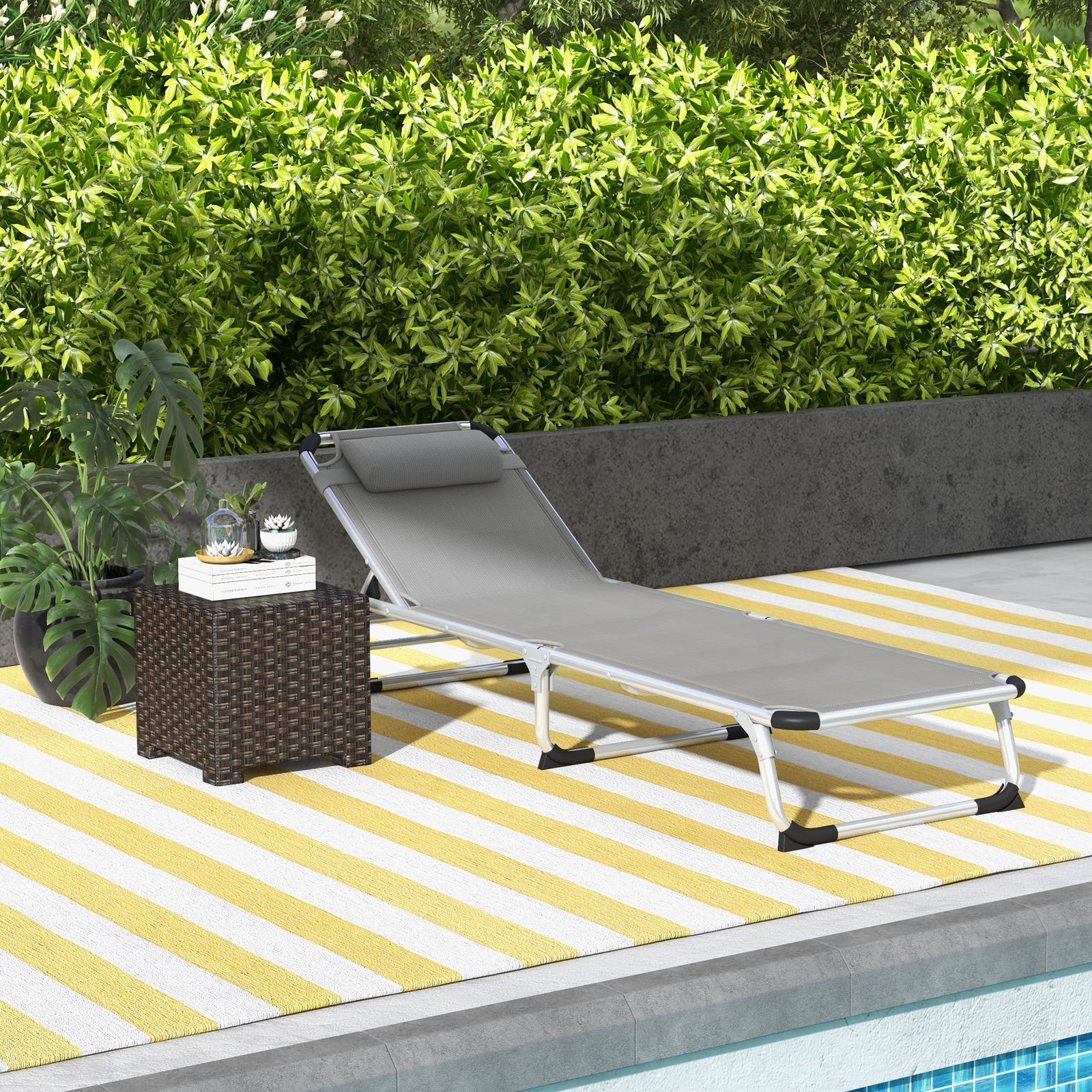 Folding Outdoor Lounger W/ Pillow