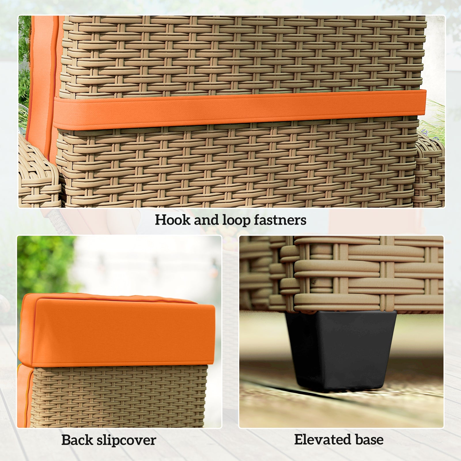 Rattan Garden Recliner Sun Lounger W/ Flip Table | Khaki & Orange